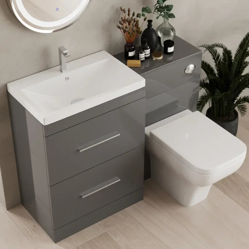 Extra Product Image For Complete Patello Grey L Shape Shower Bath Suite Incl Sink Cabinet Toilet And Taps. 1
