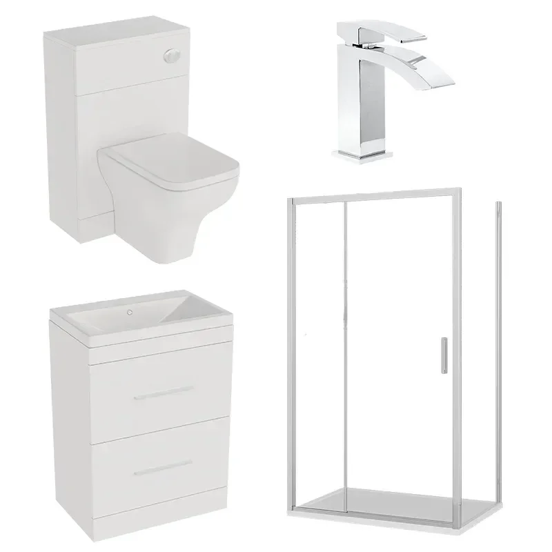 Patello White Combi Vanity Toilet And Shower Sliding Door Enclosure Suite
