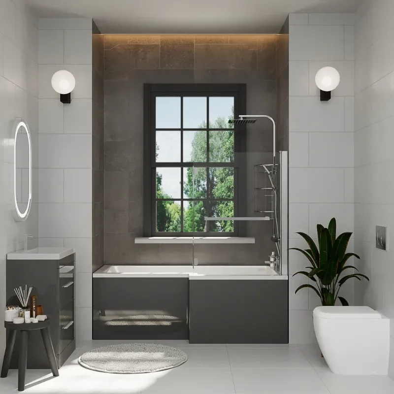 Patello 60 Grey L Shapped Shower Bath Suite