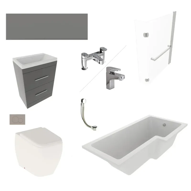 Patello 60 Grey L Shapped Shower Bath Suite
