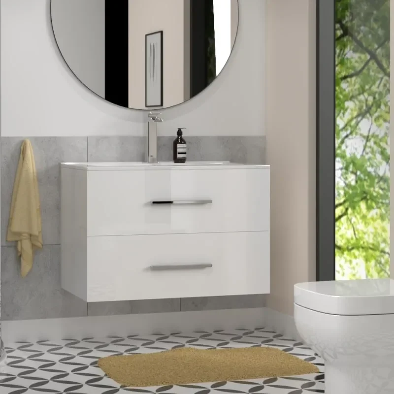 Sonix White Wall Hung 610 Unit 2 Drawers Ceramic Basin