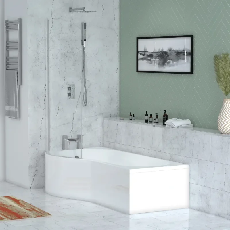 Modern acrylic designer P-shape Shower Bath 1700 Left Hand