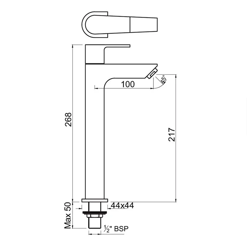 Aria Single Lever High Neck Basin Mixer (150mm Extension Body) Without Popup Waste, with 600mm Long Braided Hoses, HP 1.0