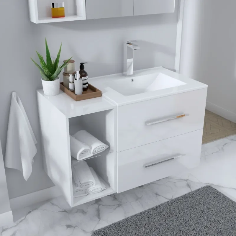 White gloss finish with glass shelving