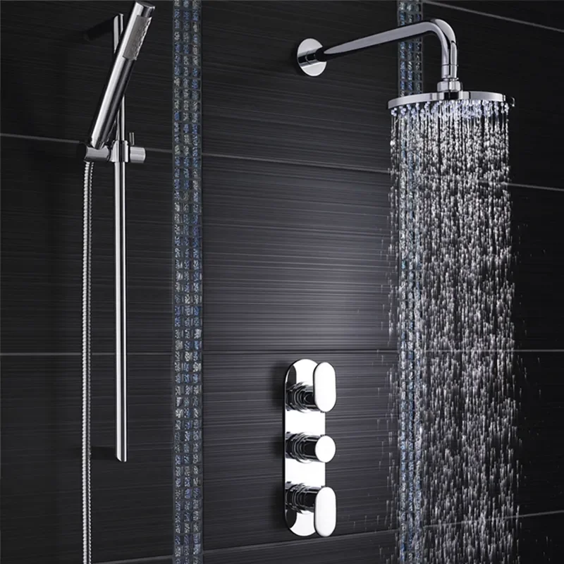 Chrome Reign Therm Triple Valve with Diverter Rect