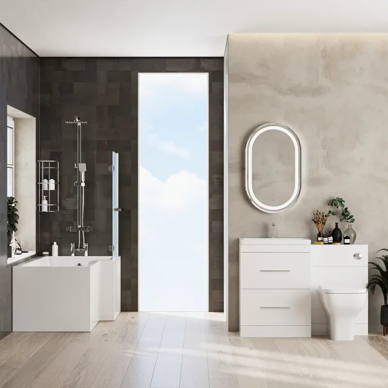 Patello White Shower L shape Bath Suite