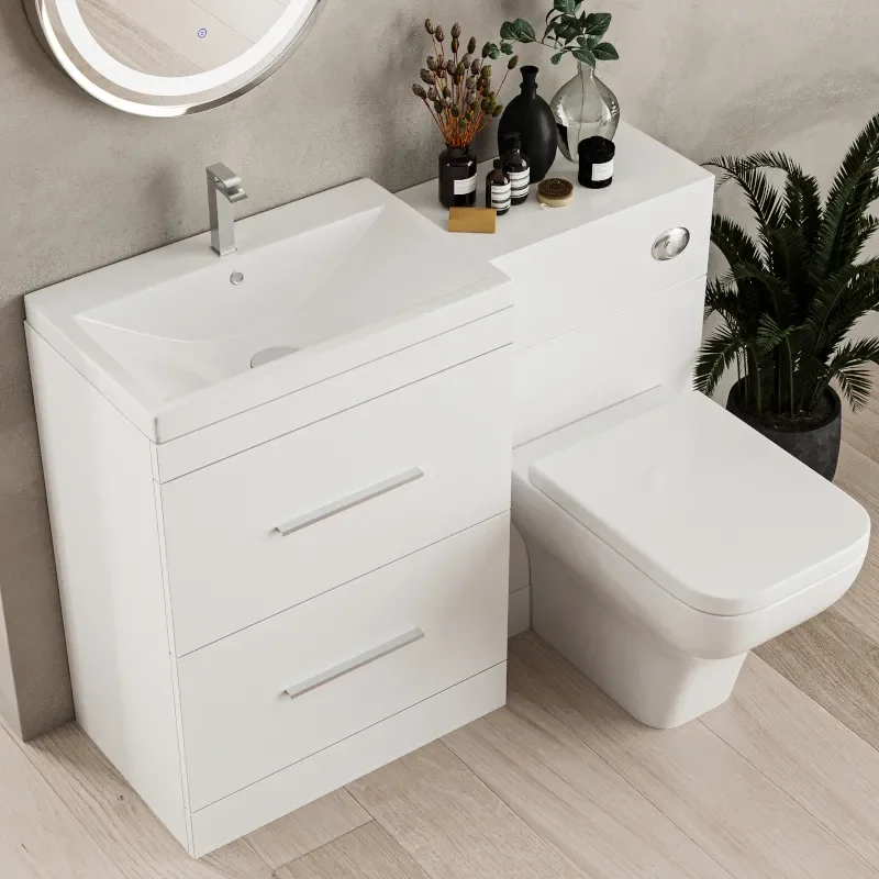 Extra Product Image For L Shape Patello White Shower Bath Suite Incl 2 Drawer Basin Unit Toilet And Cabinet Taps And Panels 1