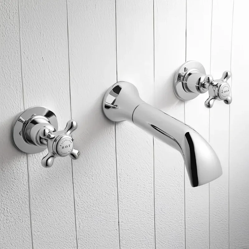 Bayswater 3 Tap Hole Wall Hung Bath Tap With Crosshead Handles