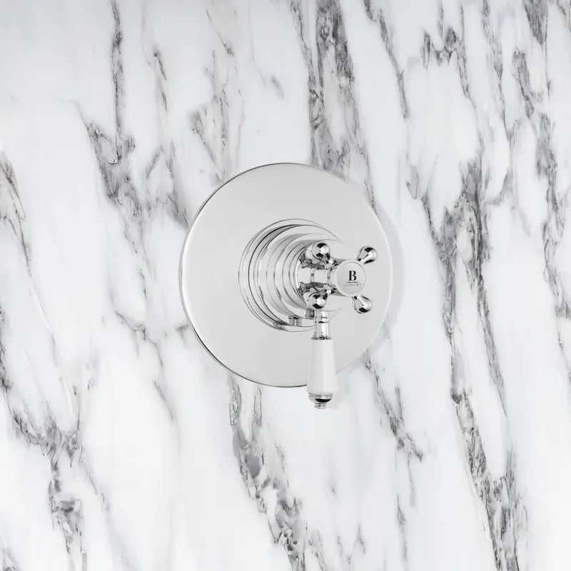 Bayswater Round Dual Thermostatic Concealed Valve With White Indices