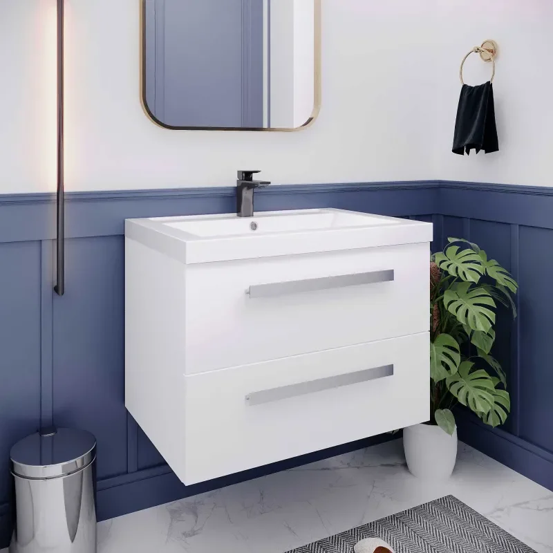 Quartet large wall hung 2 draw bathroom vanity unit and basin