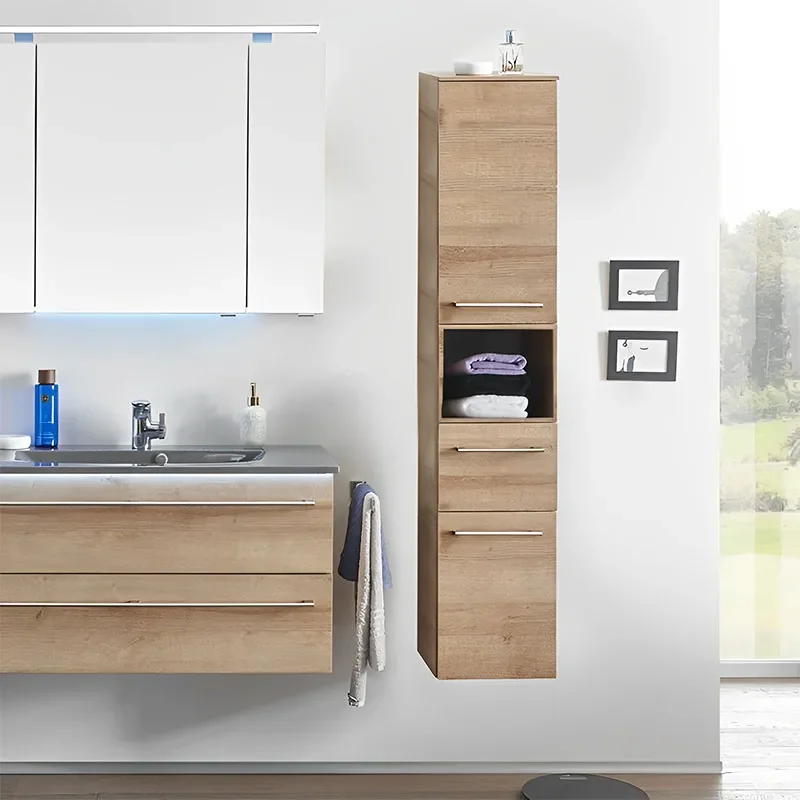 Solitaire 6025 tall bathroom  cupboard 2 doors 1 open shelf 1 drawer