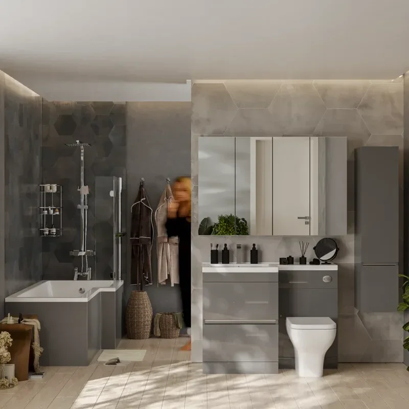 Pemberton L shape Bath Bathroom Furniture Suite Grey