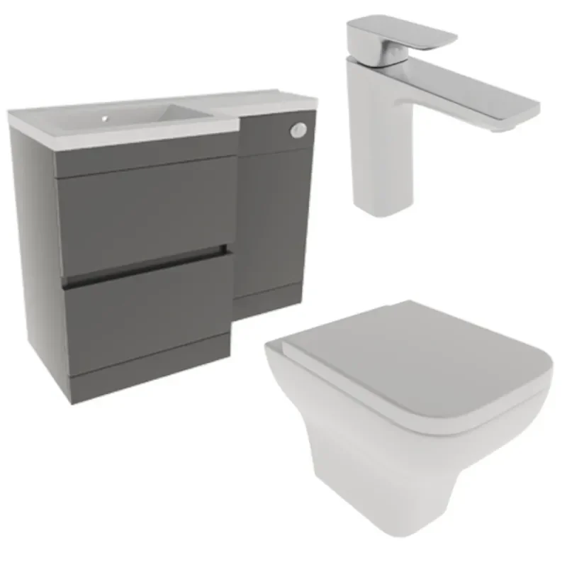 Pemberton Grey 1100 Space Saving Ensuite Sink and Toilet Cabinet