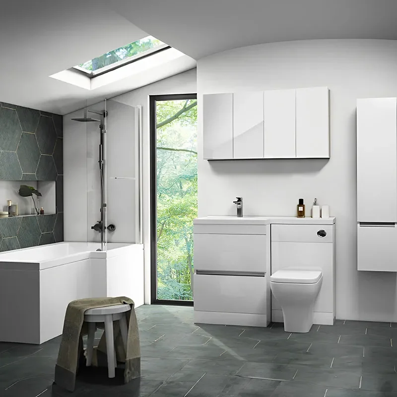Pemberton L shape Bath Bathroom Furniture Suite White