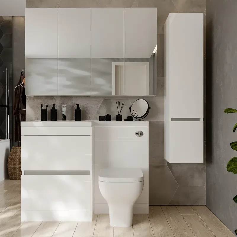 Pemberton L shape Bath Bathroom Furniture Suite White