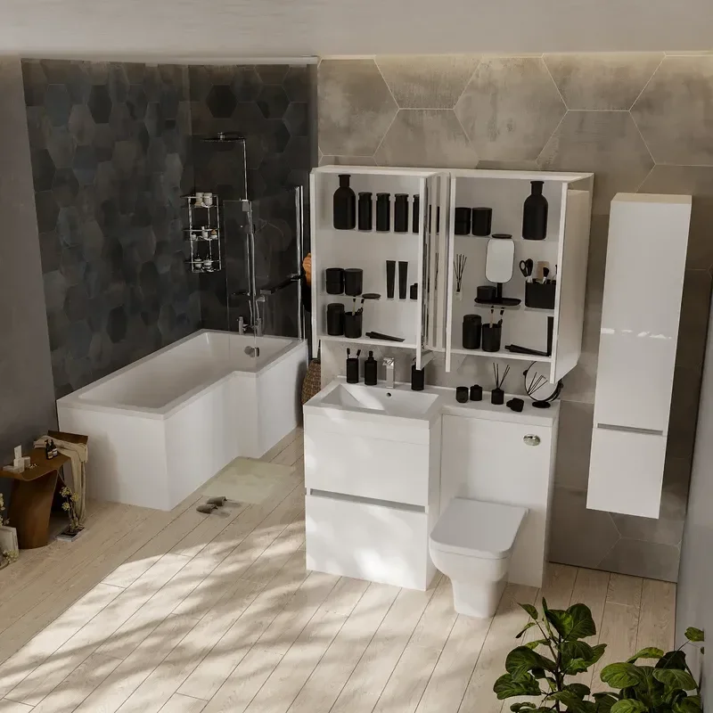 Pemberton L shape Bath Bathroom Furniture Suite White