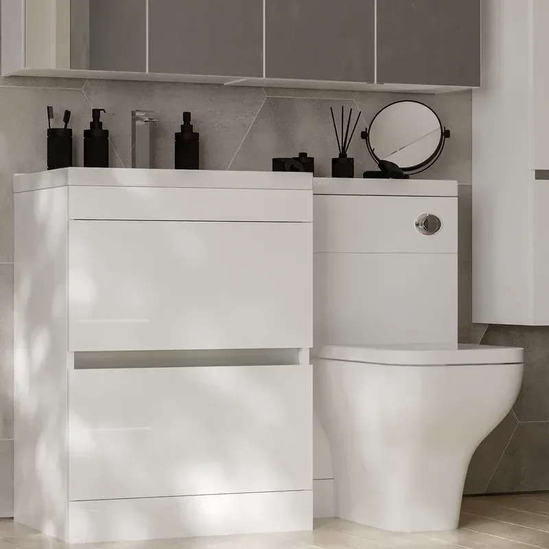 Pemberton L shape Bath Bathroom Furniture Suite White