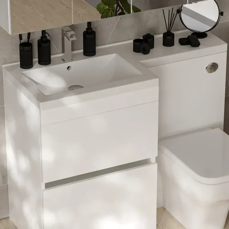Pemberton L shape Bath Bathroom Furniture Suite White