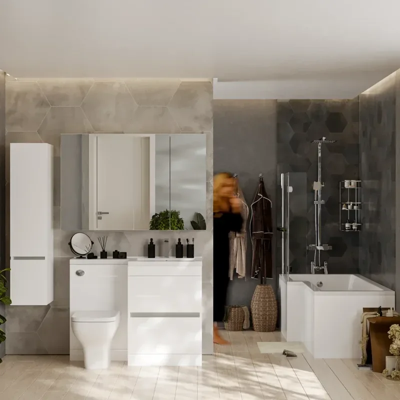 Pemberton L shape Bath Bathroom Furniture Suite White