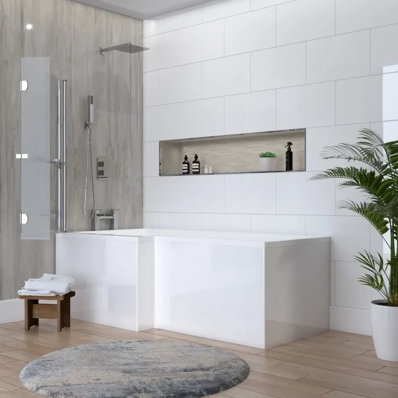 Patello 60 Unit With White Pattello Back To Wall Unit and L-Shape Bath With Screen  