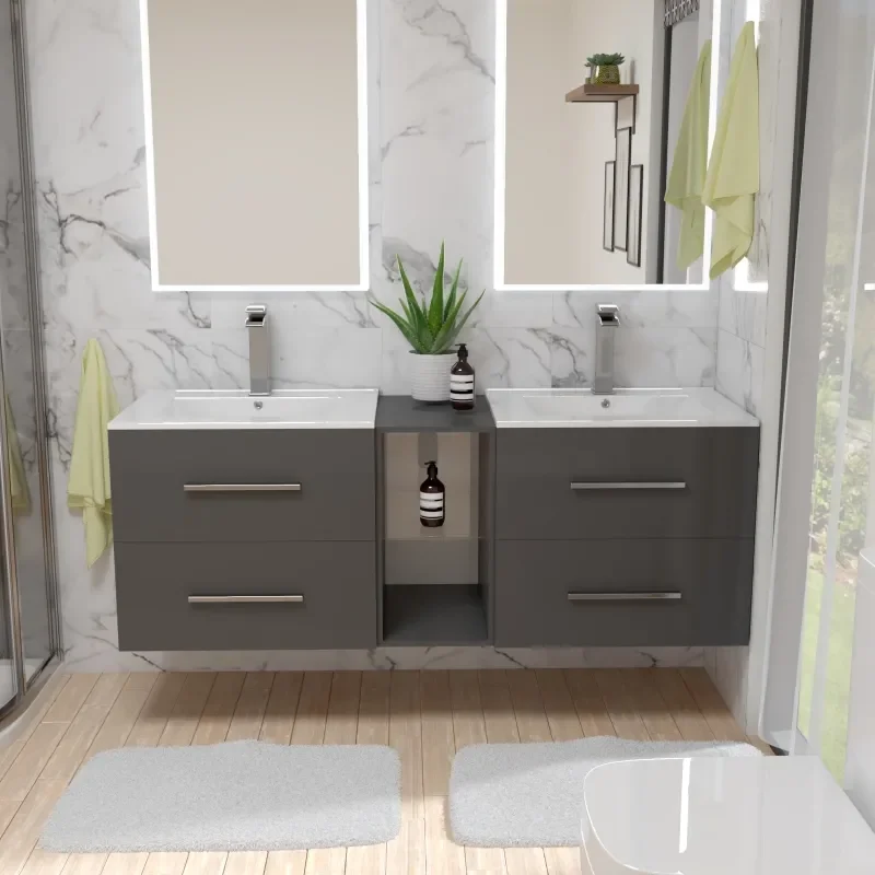 Wall hung vanity unit in grey for large bathrooms