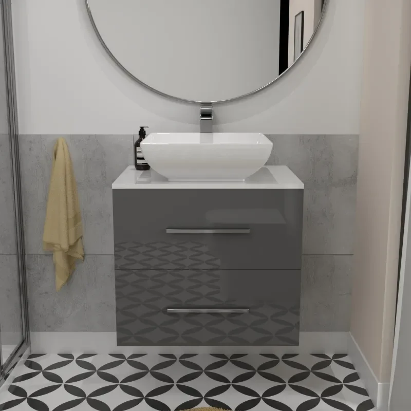 2 draw wall hung vanity bathroom unit for small bathrooms