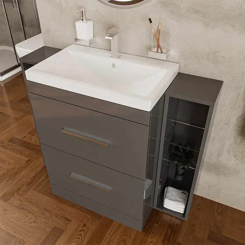 Patello Grey Shower Suite 1000 Vanity Storage Corner Shower BTW Toilet