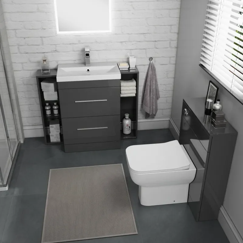 Bathroom Suite with storage and back to wall toilet 