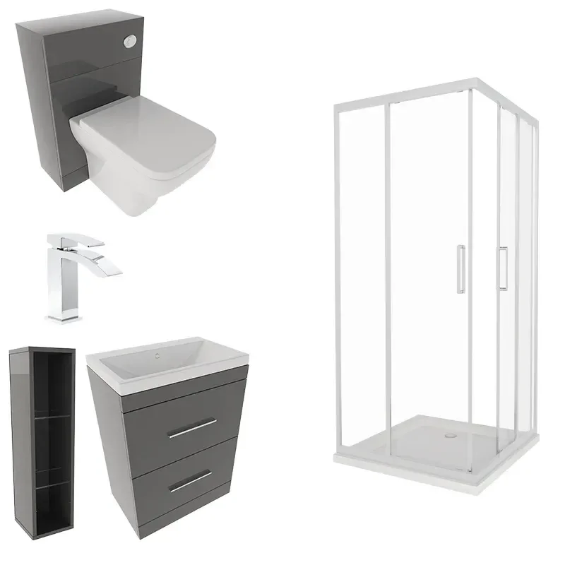 Patello Grey Shower Suite 1400 Vanity Storage BTW Toilet Corner Shower