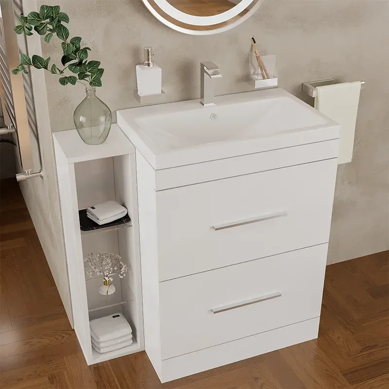 Patello White Shower Suite 1400 Vanity Storage Corner Shower Toilet Unit Pan