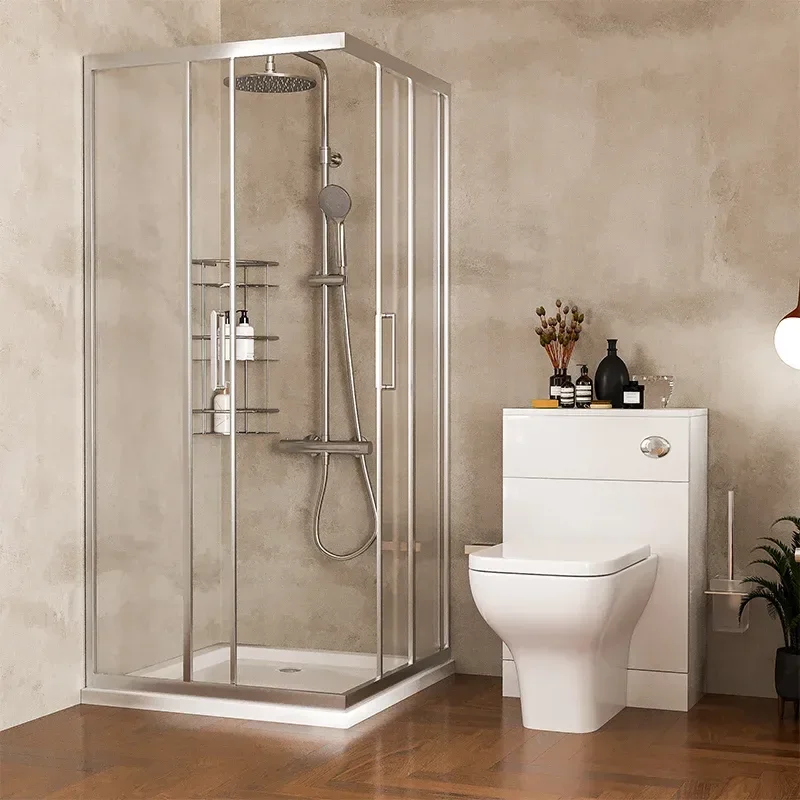 Patello White Shower Suite 1400 Vanity Storage Corner Shower Toilet Unit Pan