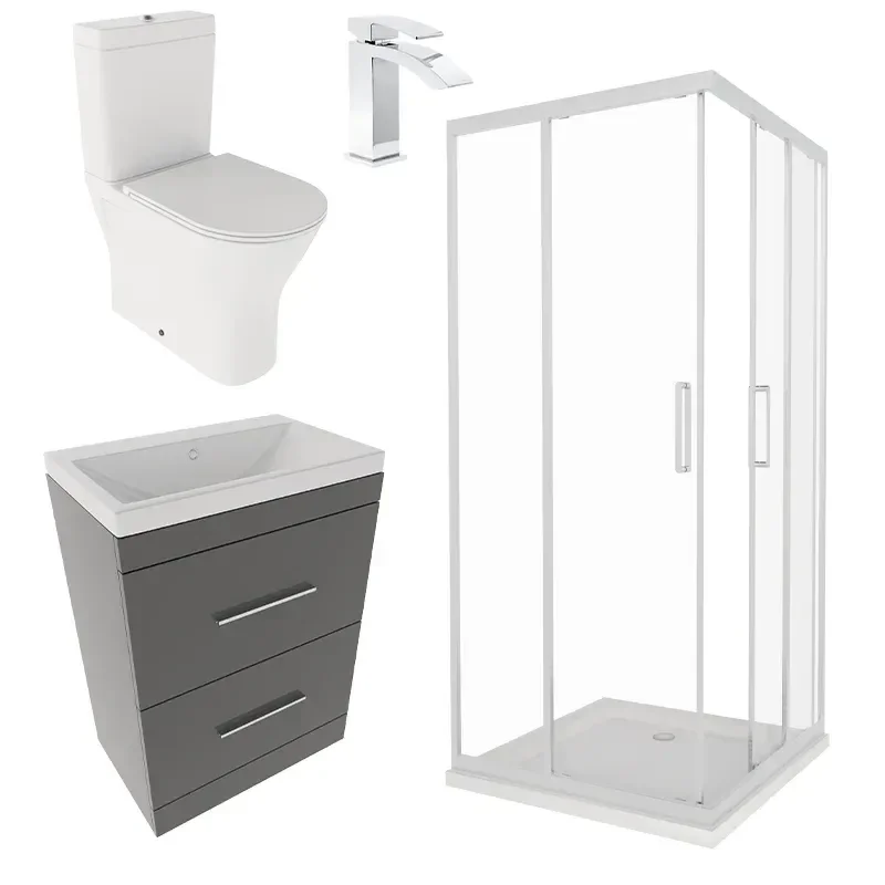 Patello Grey Shower Suite 600 Vanity Corner Shower Close Coupled Toilet