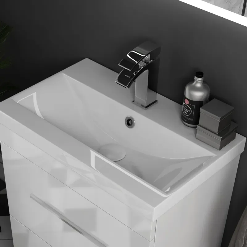 White Vanity Unit with 2 Draws and Toilet top view