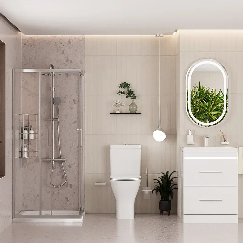 Patello White Shower Suite 600 Vanity Corner Shower Close Coupled Toilet