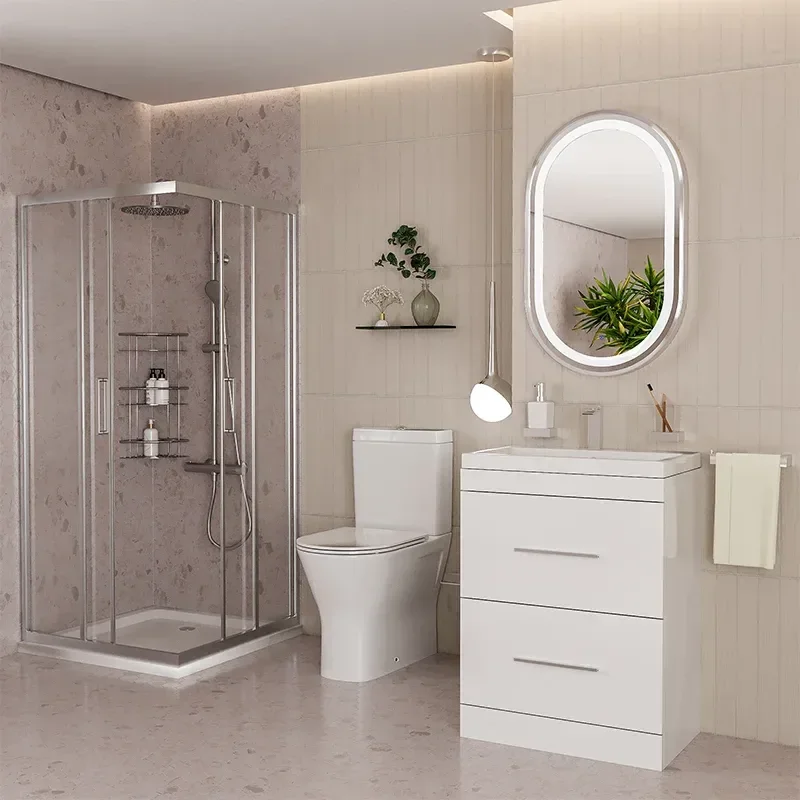 Patello White Shower Suite 600 Vanity Corner Shower Close Coupled Toilet