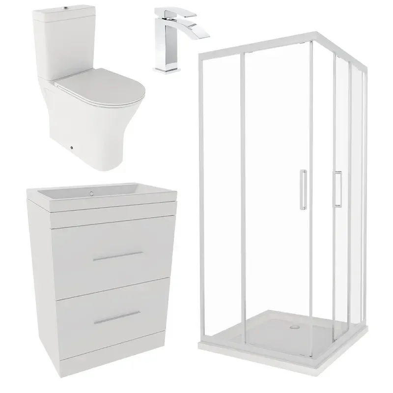 Patello White Shower Suite 600 Vanity Corner Shower Close Coupled Toilet