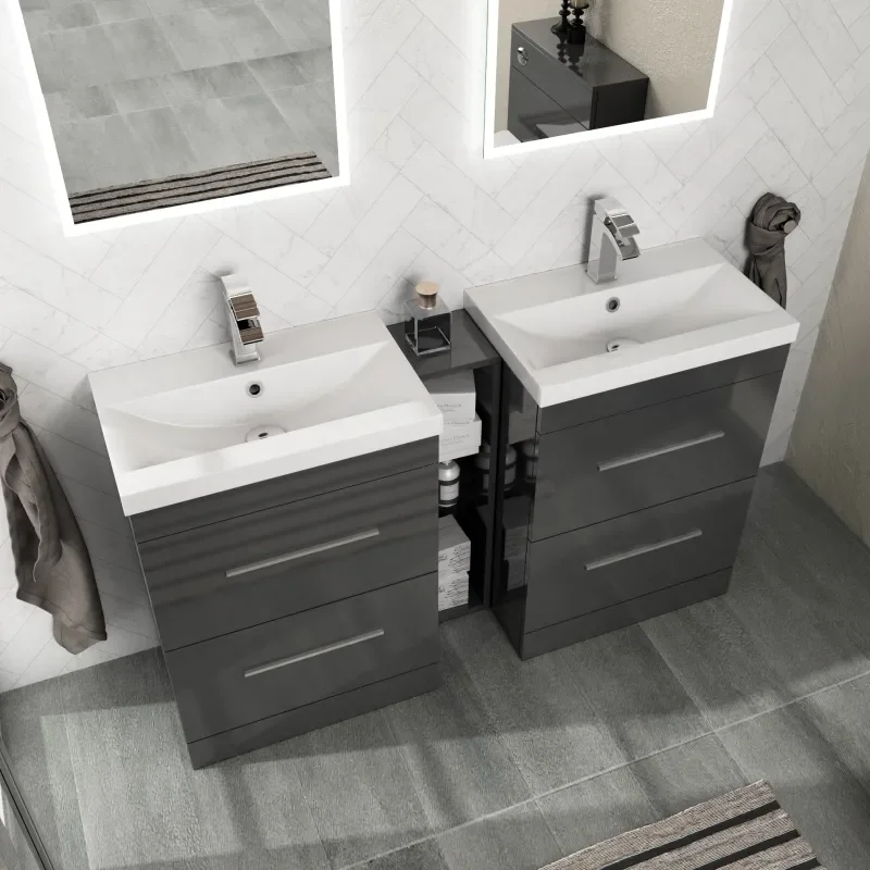 Bathroom Shower Suite with His and Hers Vanity Unit 