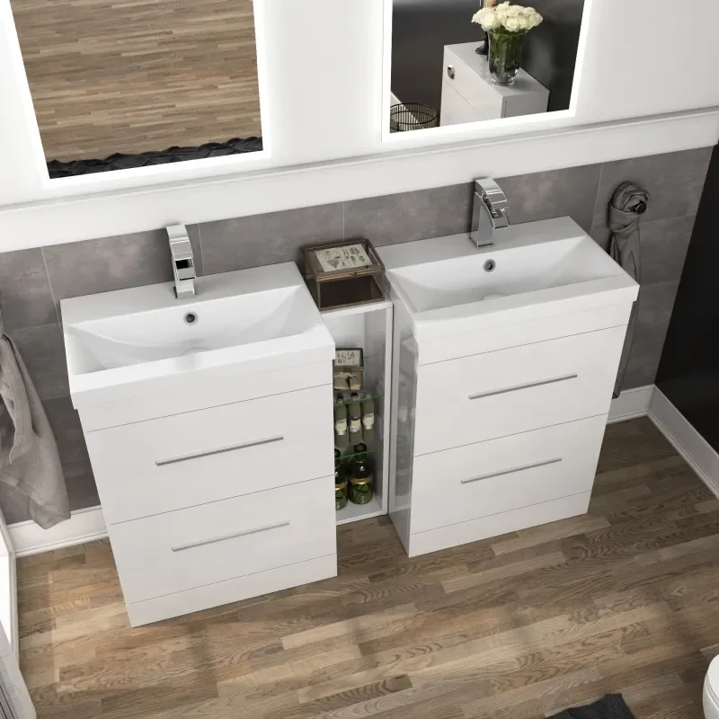 Bathroom Double Vanity Unit in white with draws and storage