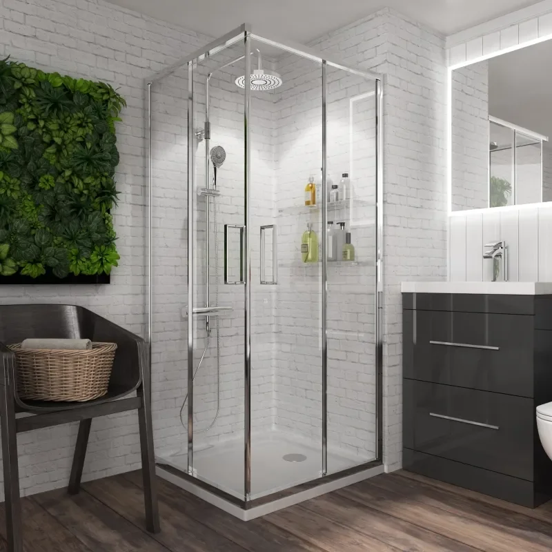Bathroom Shower Enclosure in chrome with chrome handles 