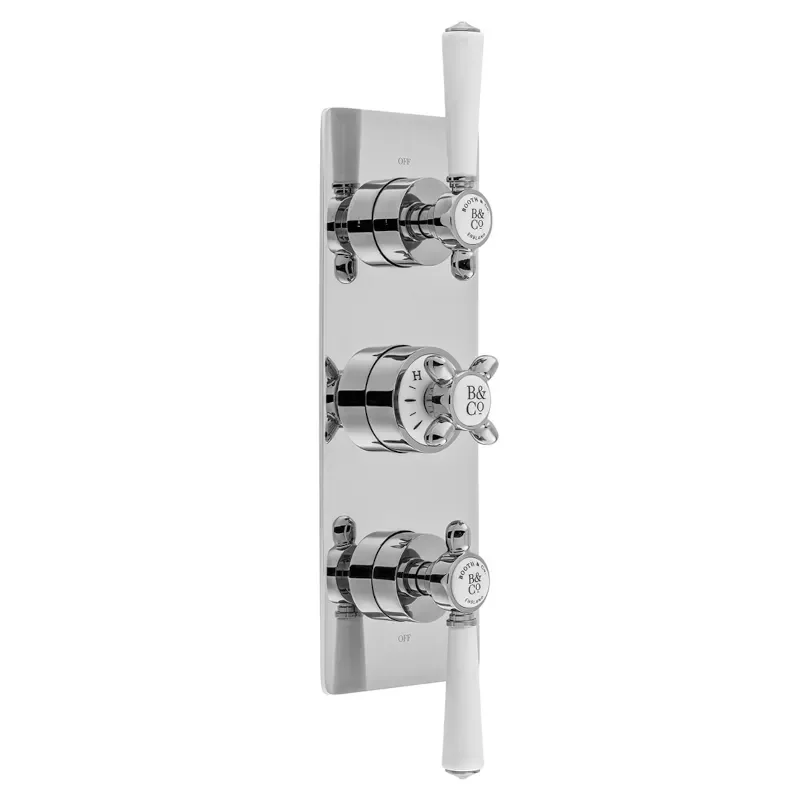 Axbridge Traditional Concealed Thermostatic Shower Valve 2 Outlet, 3 Handle, Chrome or Nickel Finish