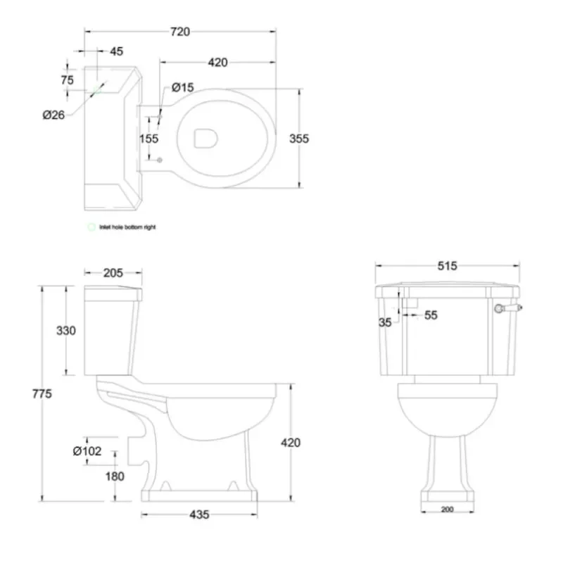 Burlington Traditional Jet Black Close Coupled Toilet