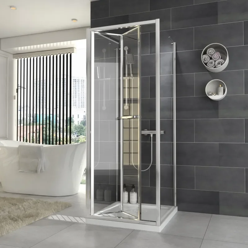 chrome three sided shower cubicle reduced height 1750