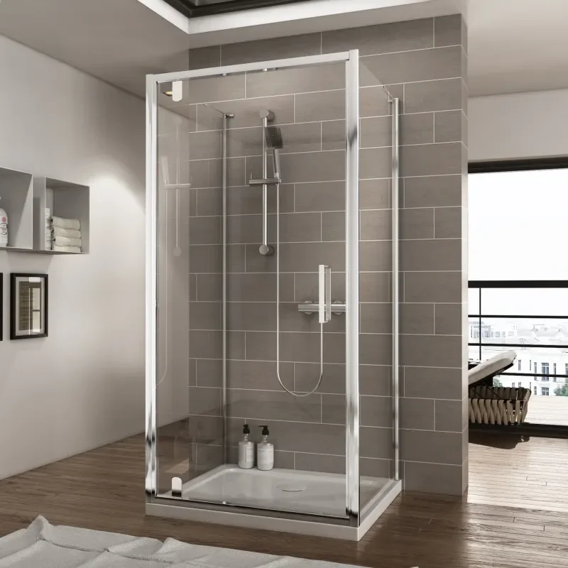 three sided shower pivot doors