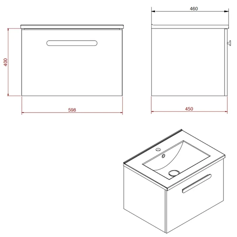 Britton MyHome Wall Hung 600mm Vanity Unit Dimensions
