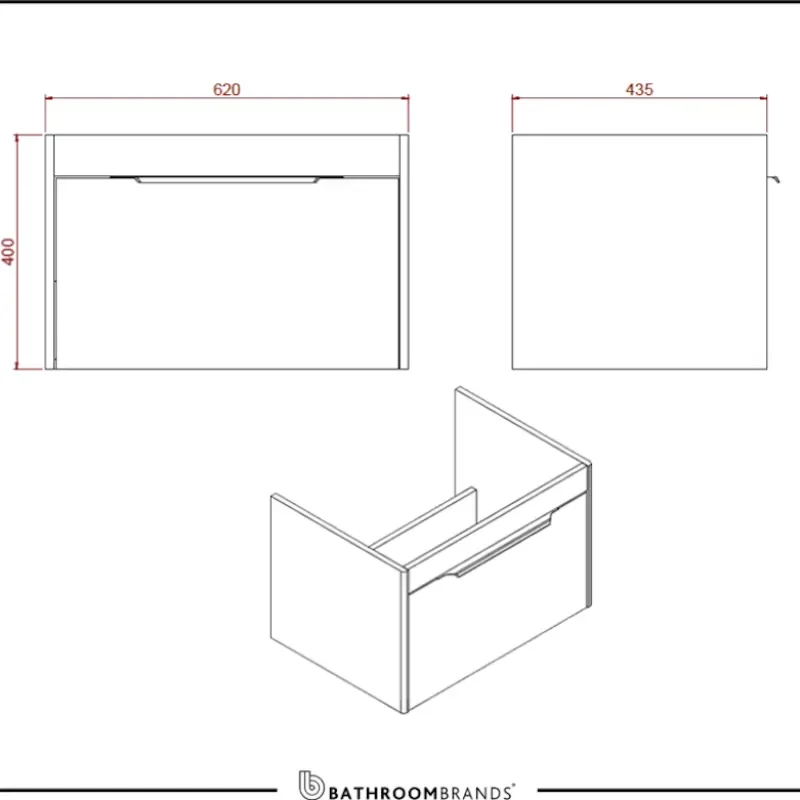Britton Shoreditch Wall Hung 650mm Vanity Unit Dimensions