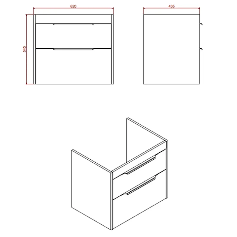 Britton Shoreditch Wall Hung 650mm Vanity Unit Dimensions