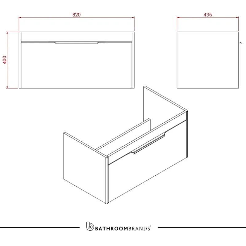 Britton Shoreditch Wall Hung 850mm Vanity Unit Dimensions