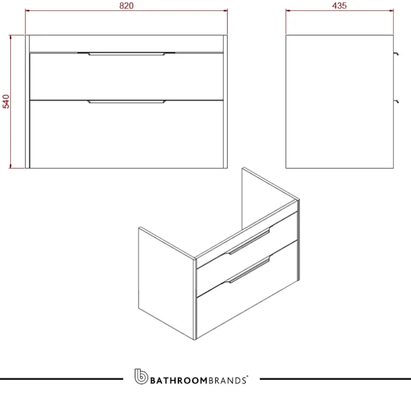 Britton Shoreditch Wall Hung 850mm Vanity Unit Dimensions