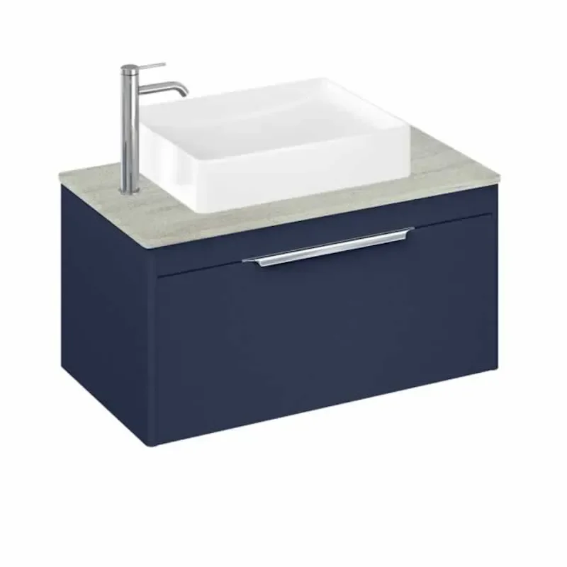 Britton Shoreditch Wall Hung Single Drawer 850mm Vanity Unit with Quad Countertop Basin Blue
