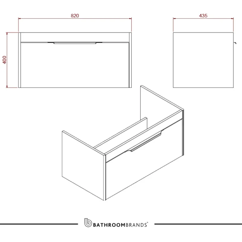 Britton Shoreditch Wall Hung Single Drawer 850mm Vanity Unit with Quad Countertop Basin Dimensions